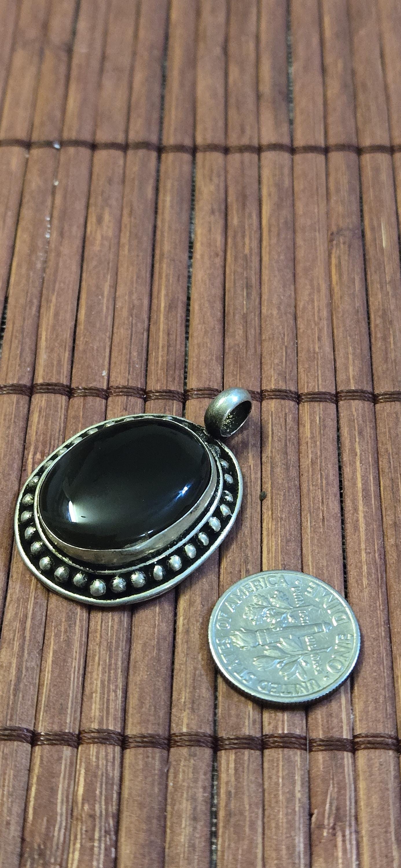 Tibetan black chalcedony gemstone Pendant | Himalayan Nepal Gemstone Amulet | PM439J
