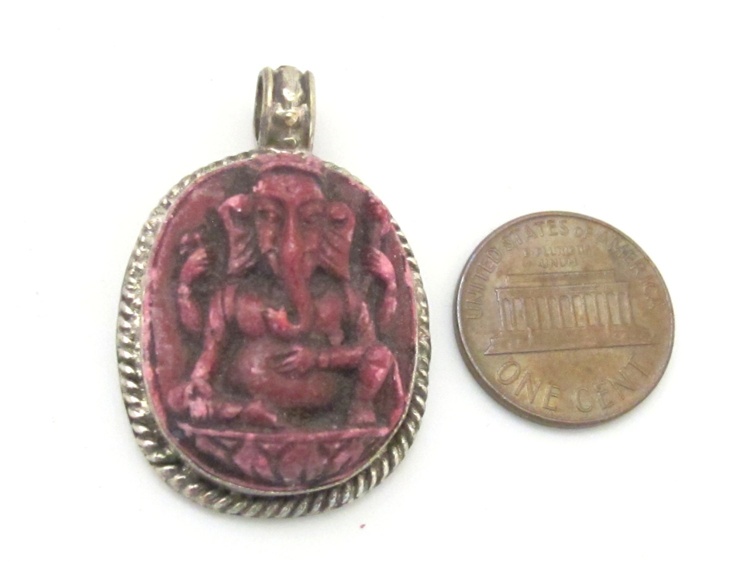 1 pendant - Oval shape red Ganesha pendant - PS004D