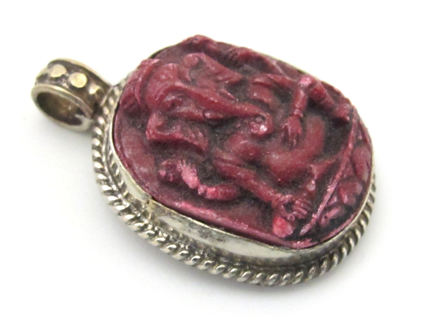 1 pendant - Oval shape red Ganesha pendant - PS004D