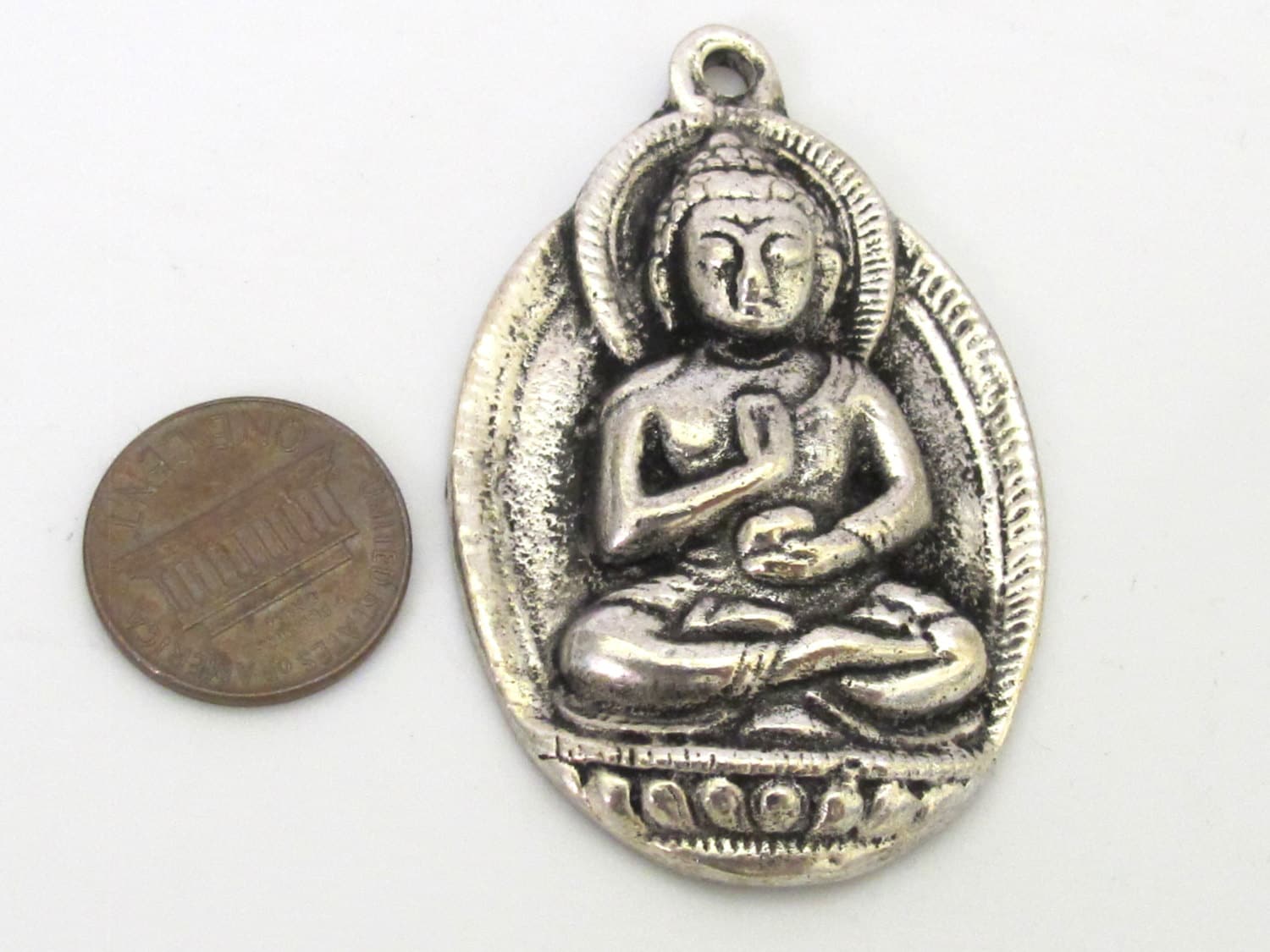Gorgeous large size Oval shape Tibetan Buddha pendant antiqued silver finish Nepal - CP061