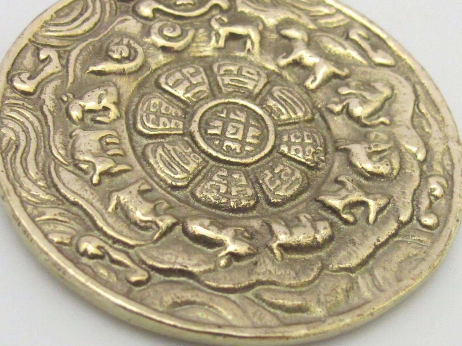 1 pendant - Large 58 mm wide Tibetan Om with calendar timeline wheel Solid Brass pendant - CP062