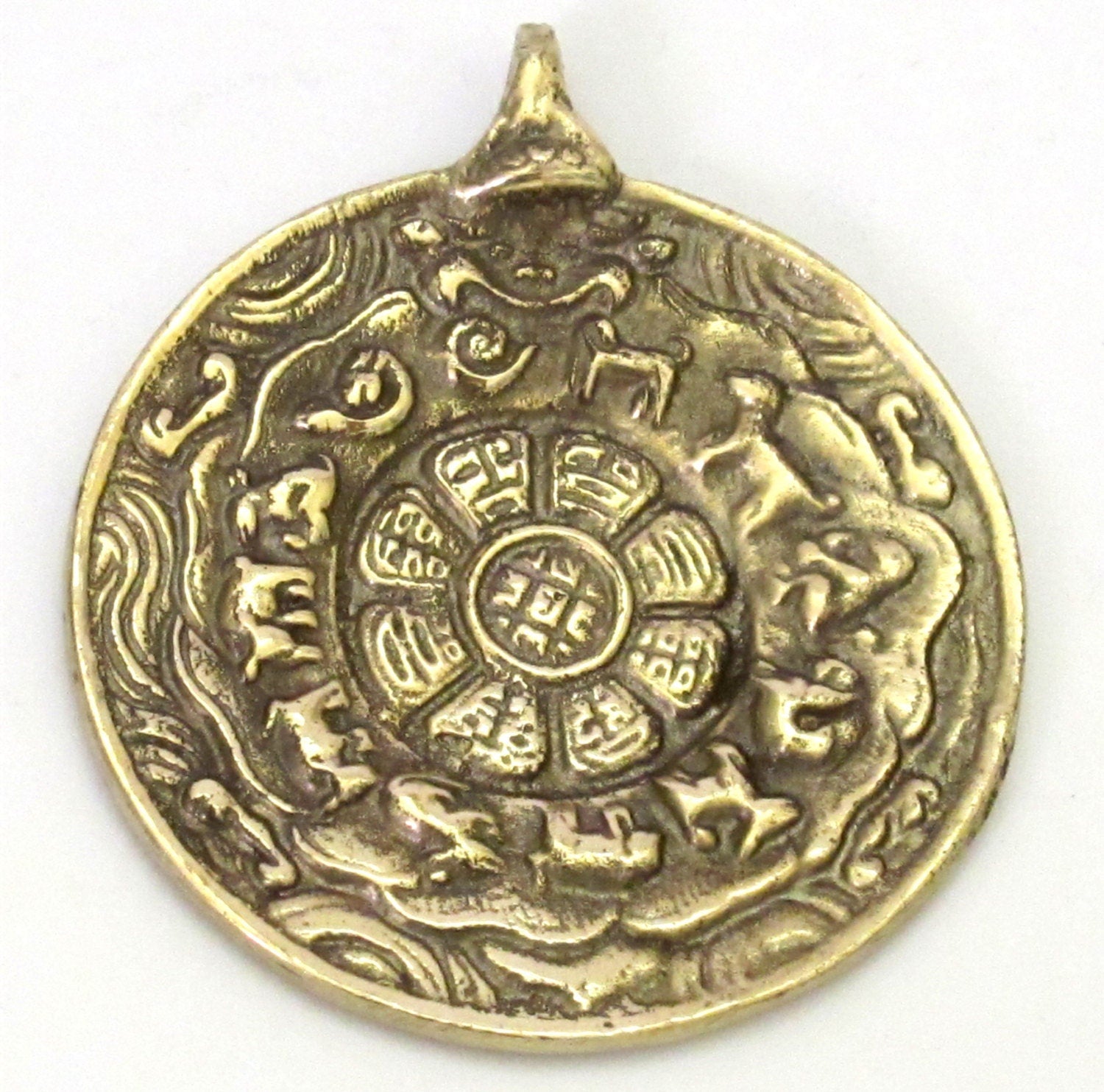 1 pendant - Large 58 mm wide Tibetan Om with calendar timeline wheel Solid Brass pendant - CP062