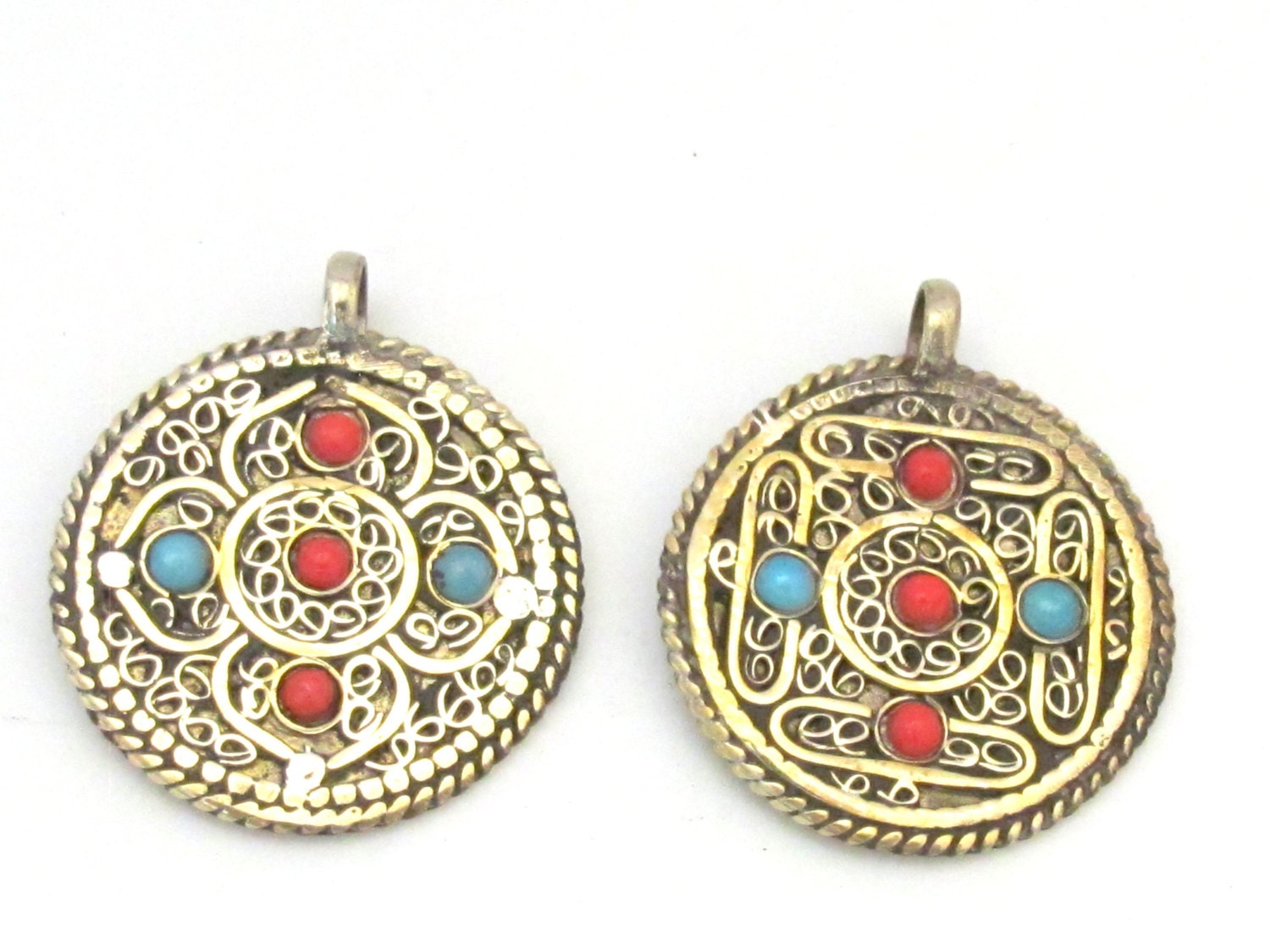Tibetan dorje and mandala reversible brass filigree pendant - PM277