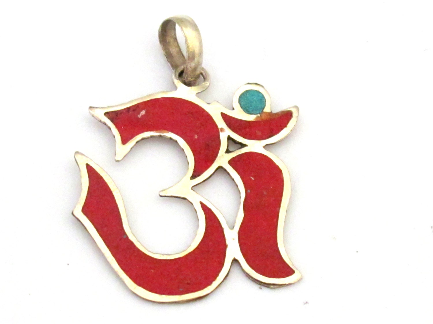 Sanskrit Om pendant with and turquoise inlay - PM287C