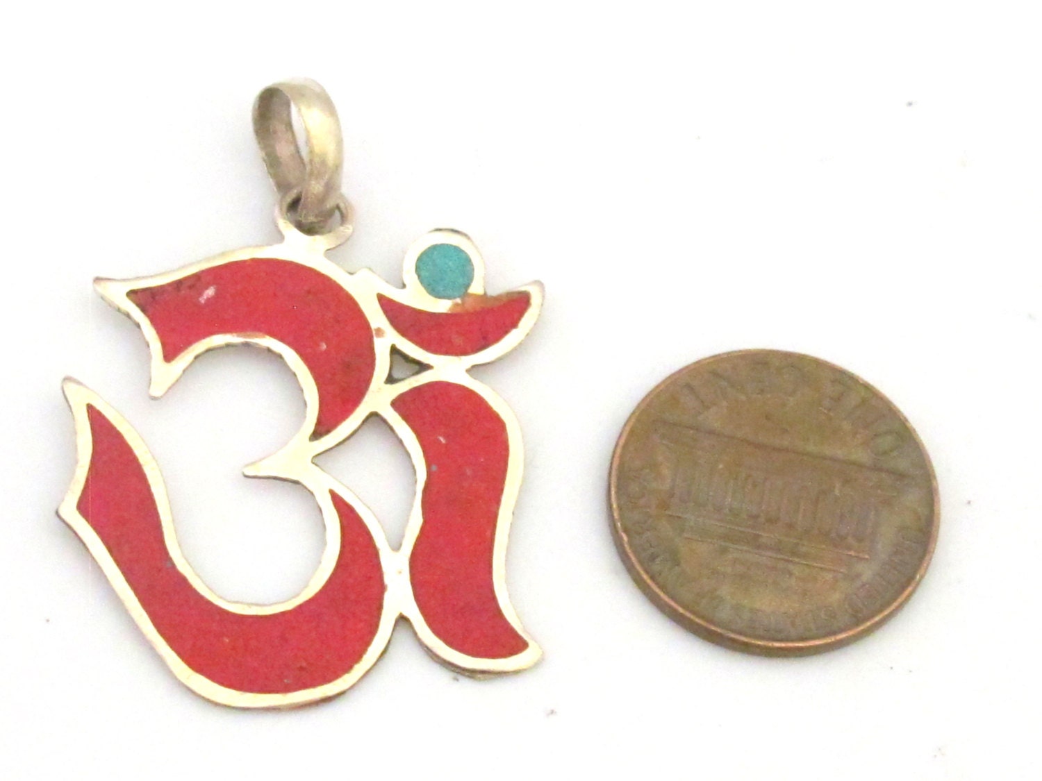 Sanskrit Om pendant with and turquoise inlay - PM287C