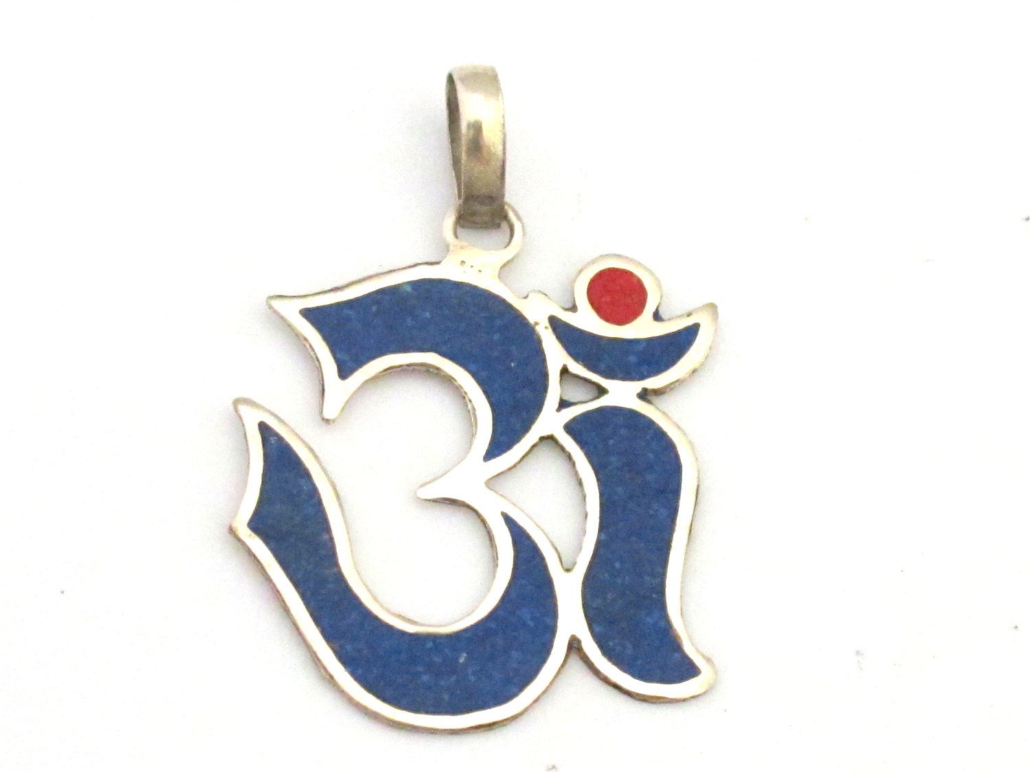 Sanskrit Om pendant with lapis and coral inlay - PM287A