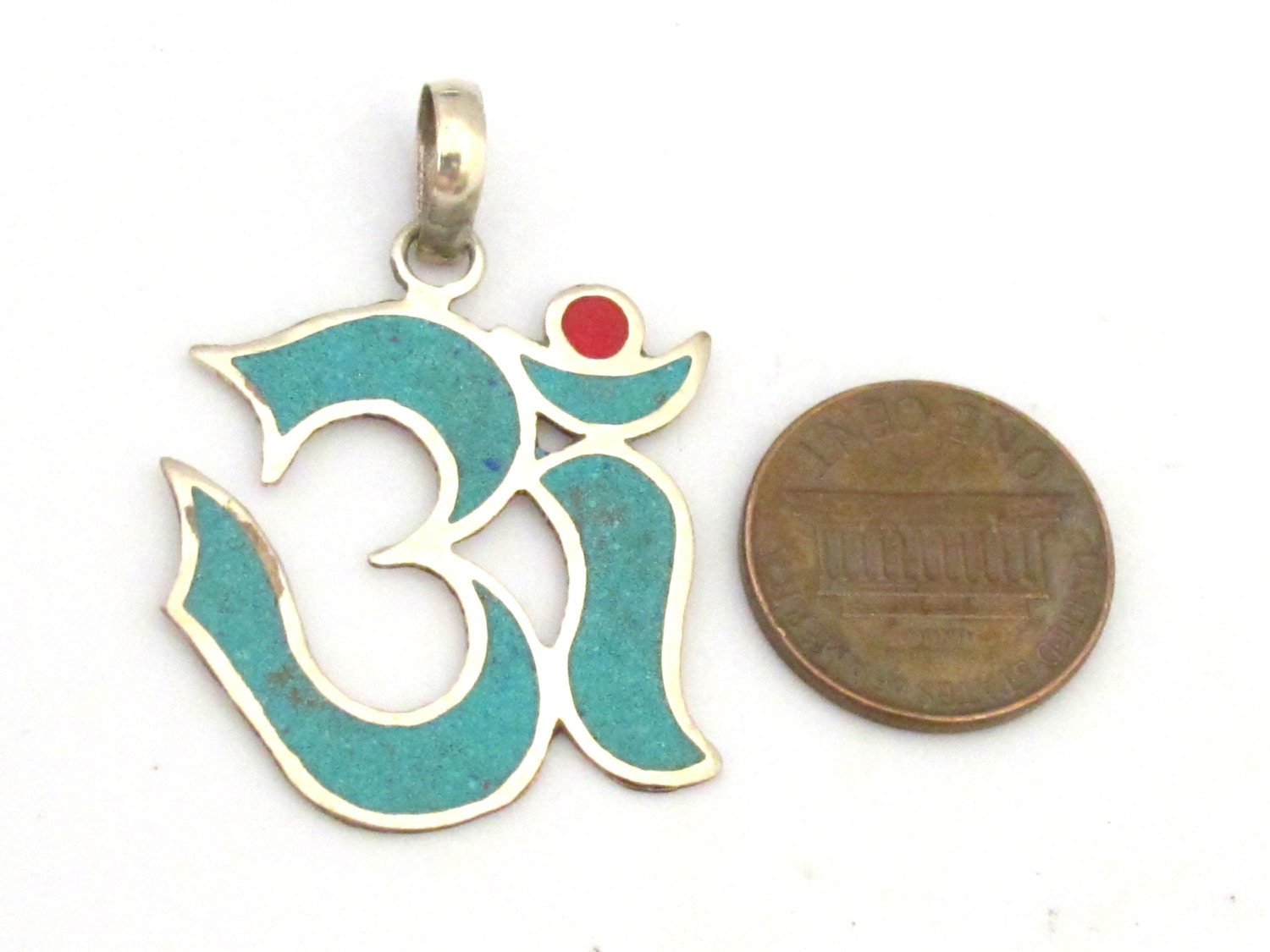 Sanskrit Om pendant with turquoise and inlay - PM287B