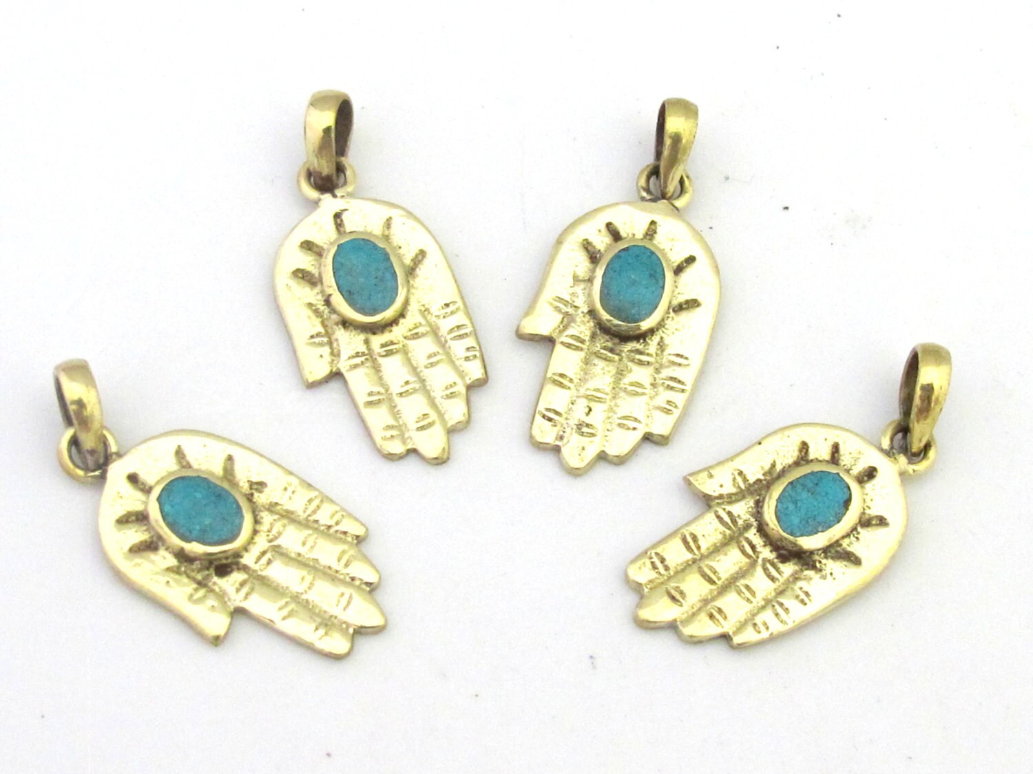 1 Pendant - Small size Tibetan Buddha hand pendant with turquoise inlay - PM295