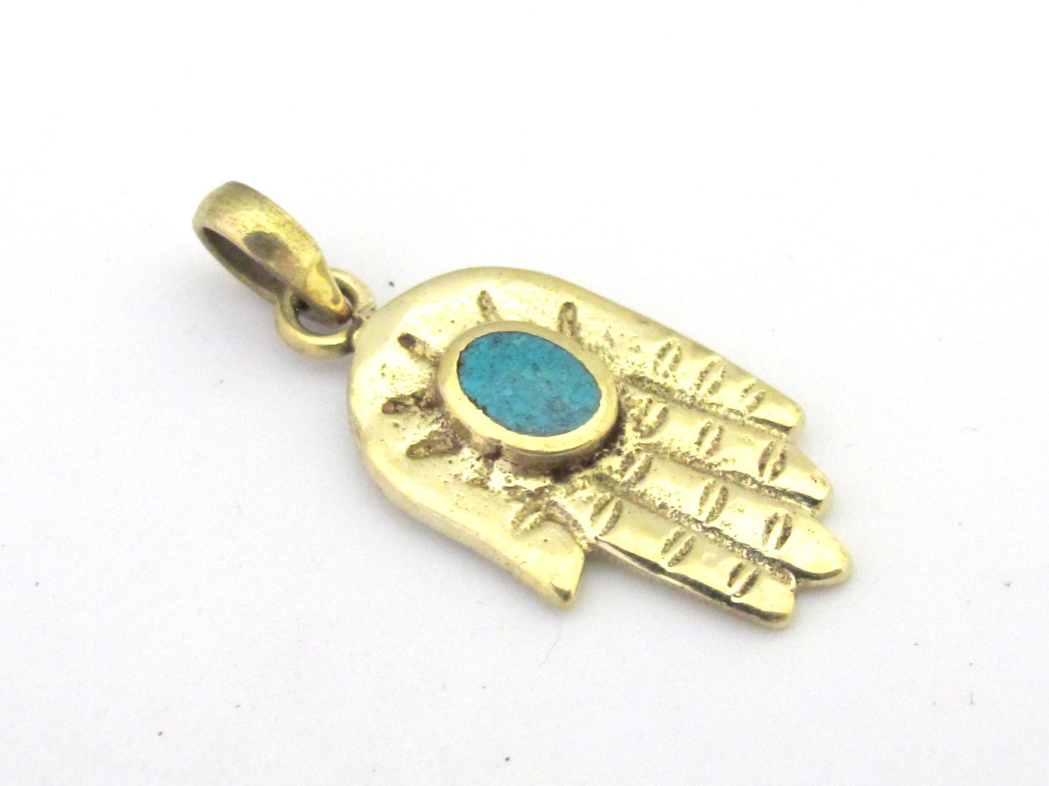 1 Pendant - Small size Tibetan Buddha hand pendant with turquoise inlay - PM295