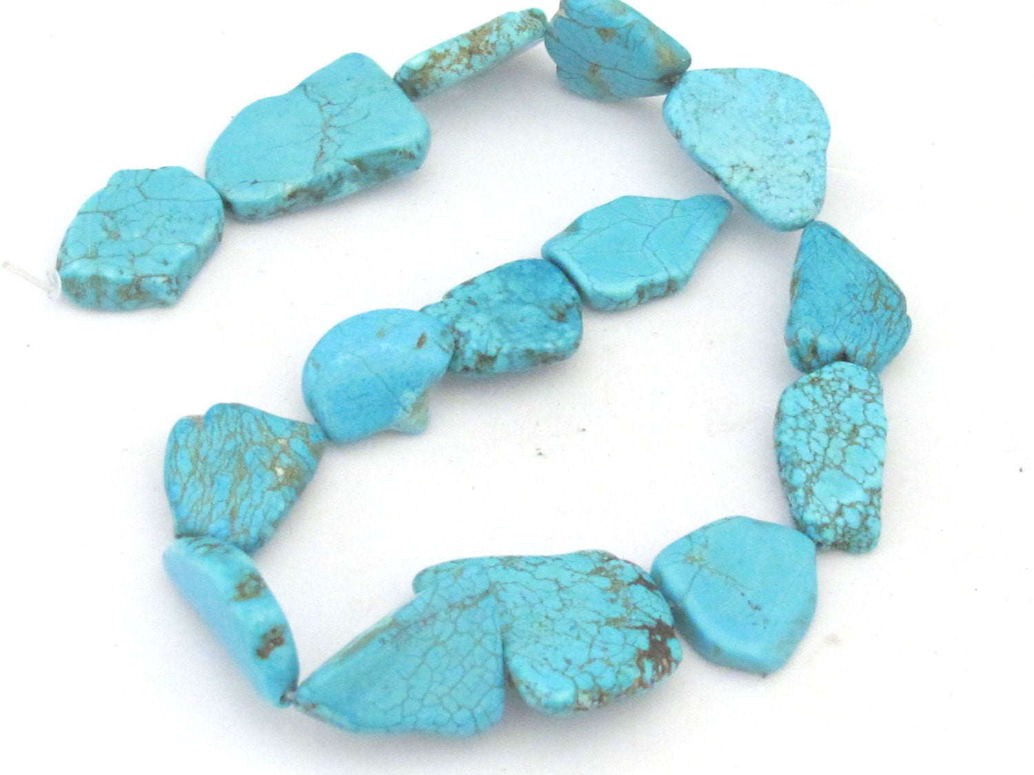 1 strand - 16 inches strand - Blue turquoise color magnesite freeform slab beads full strand - GM367