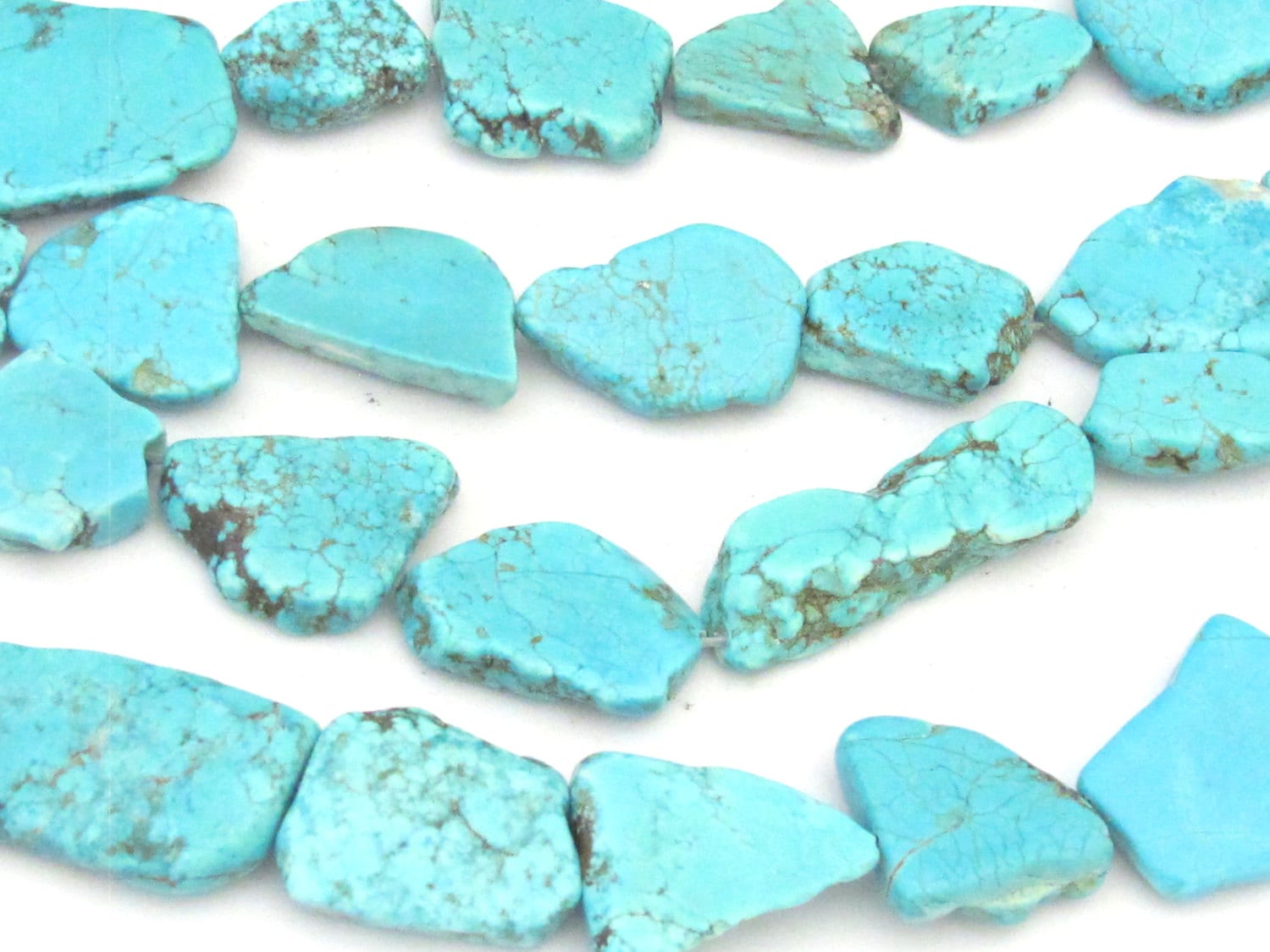 1 strand - 16 inches strand - Blue turquoise color magnesite freeform slab beads full strand - GM367