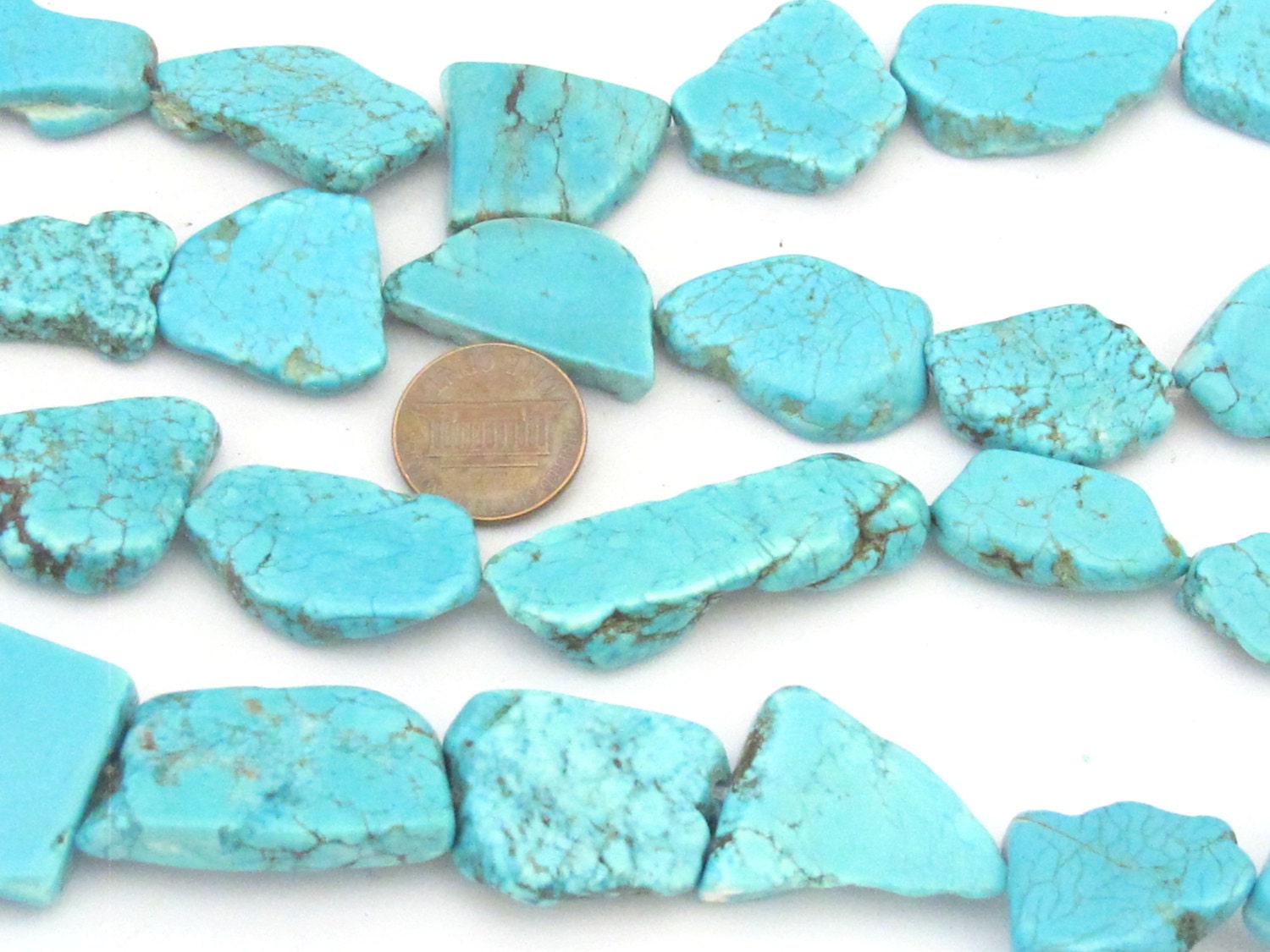1 strand - 16 inches strand - Blue turquoise color magnesite freeform slab beads full strand - GM367