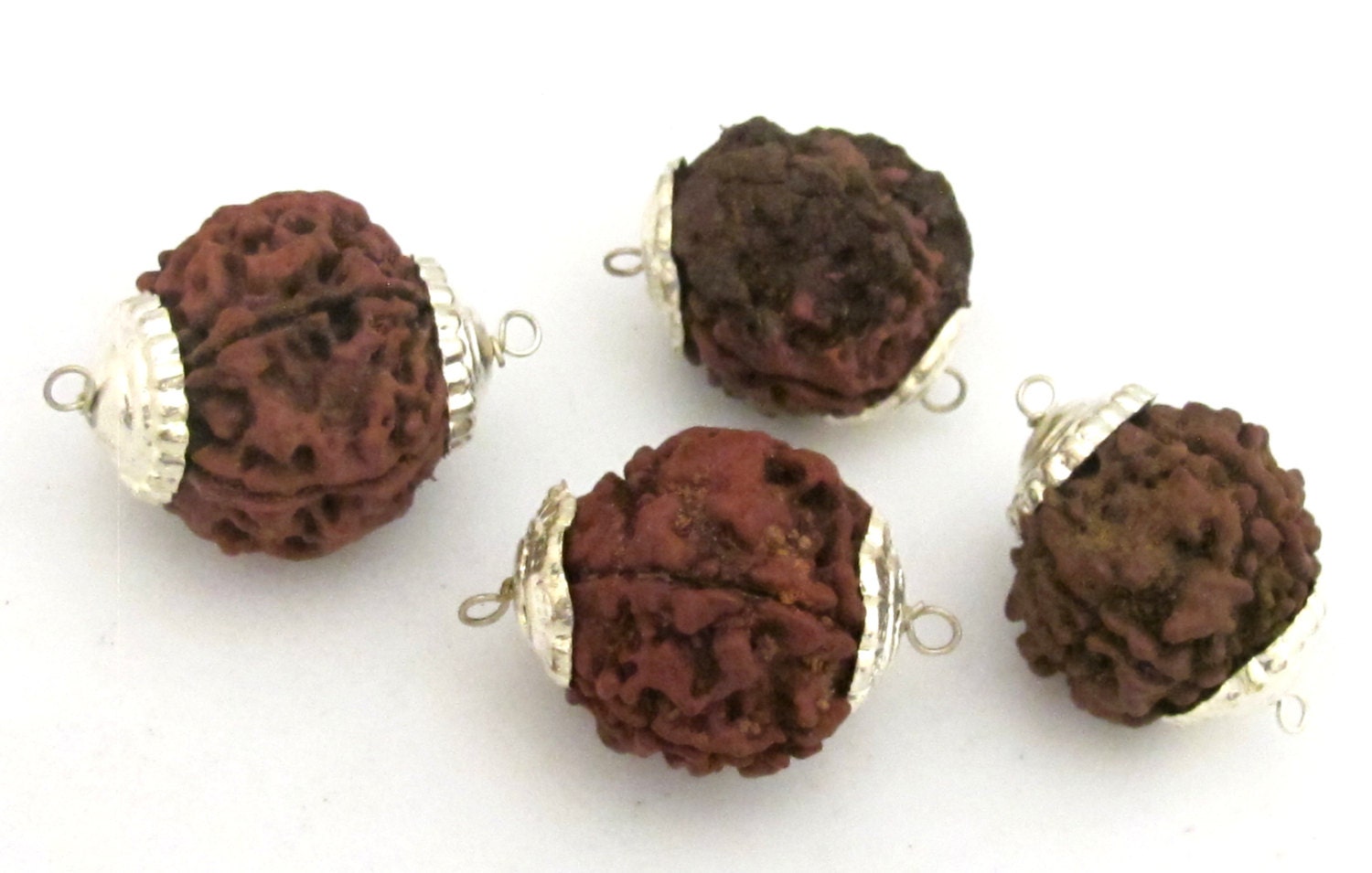 4 BEADS - Large Natural Rudraksha seed beads capped connector beads from Nepal - NB135
