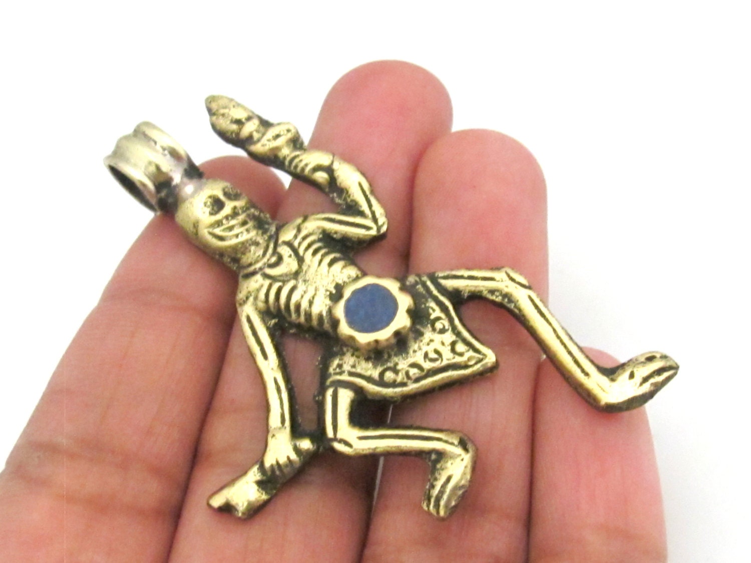 Tibetan skeleton pendant with lapis inlay skull skeleton jewelry - PM357