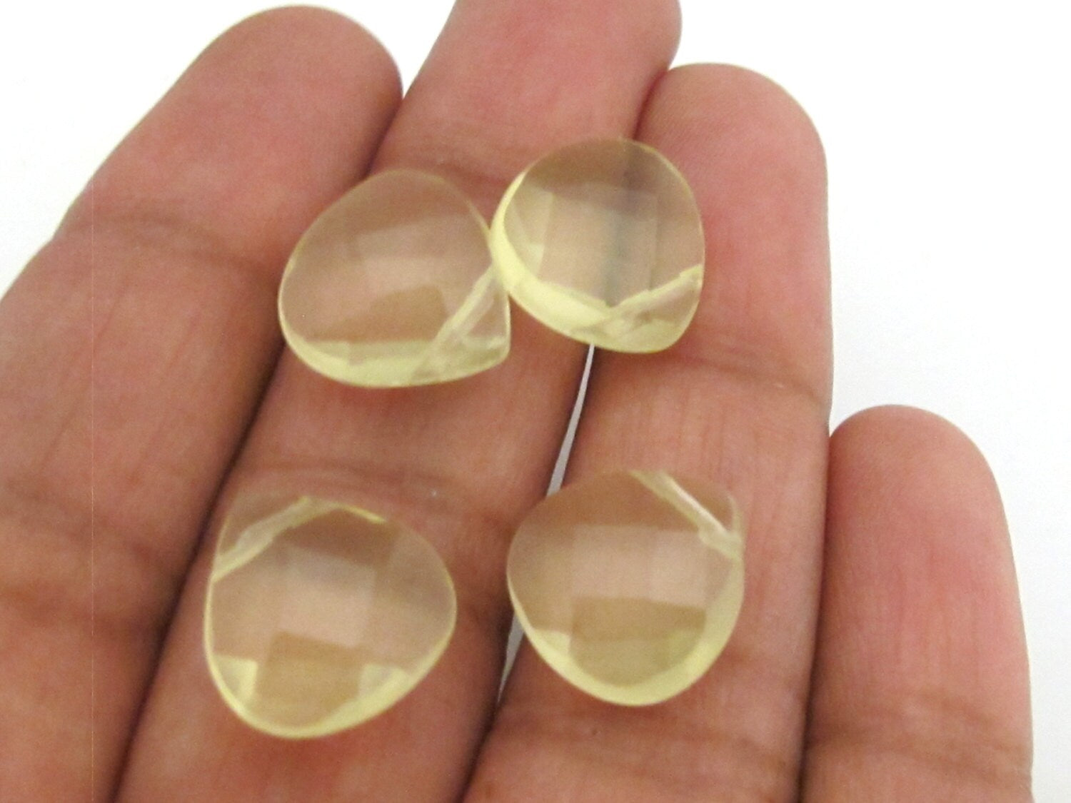 2 Beads - Faceted yellow citrine gemstone briolletes beads - GM370