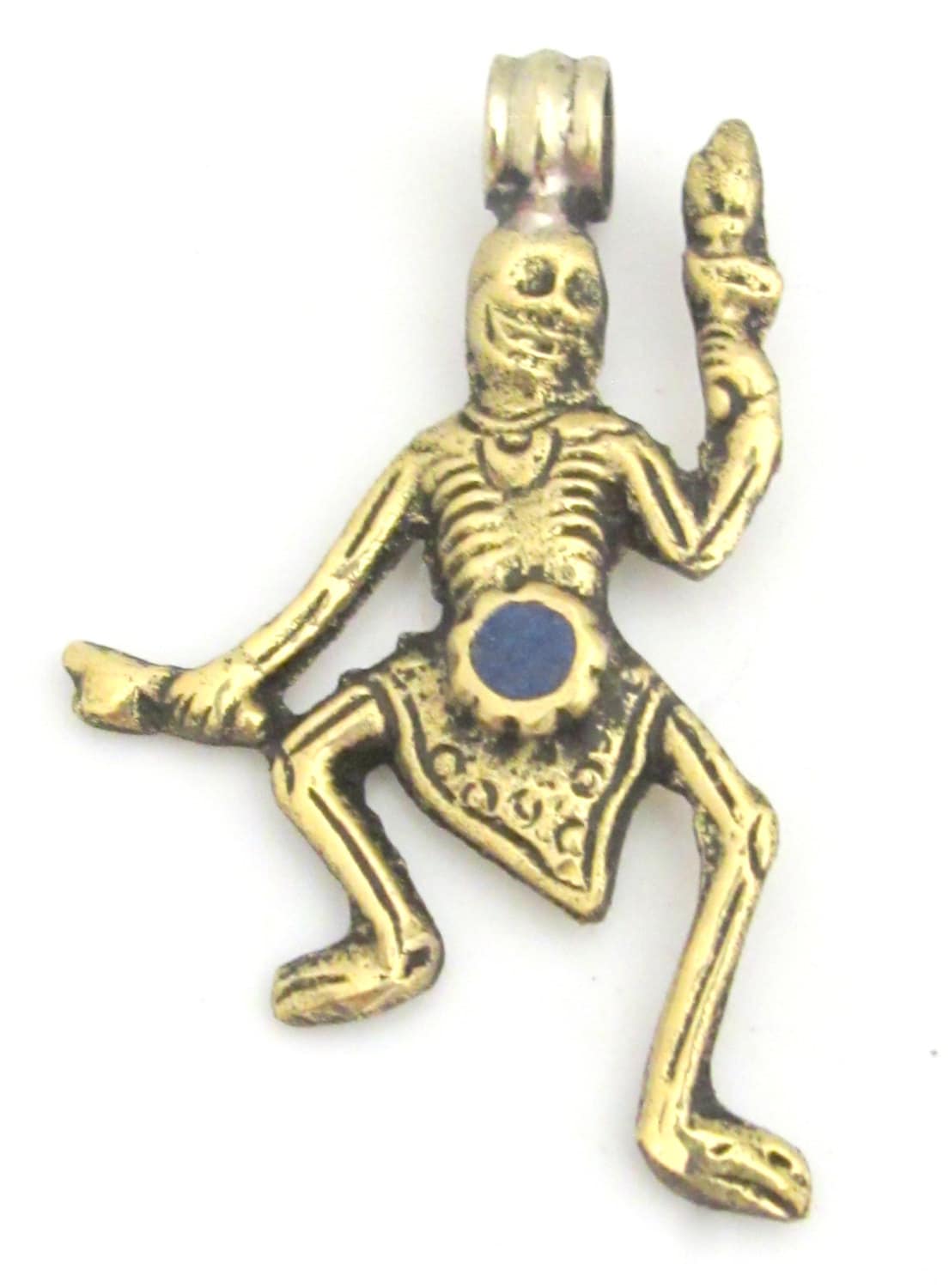 Tibetan skeleton pendant with lapis inlay skull skeleton jewelry - PM357
