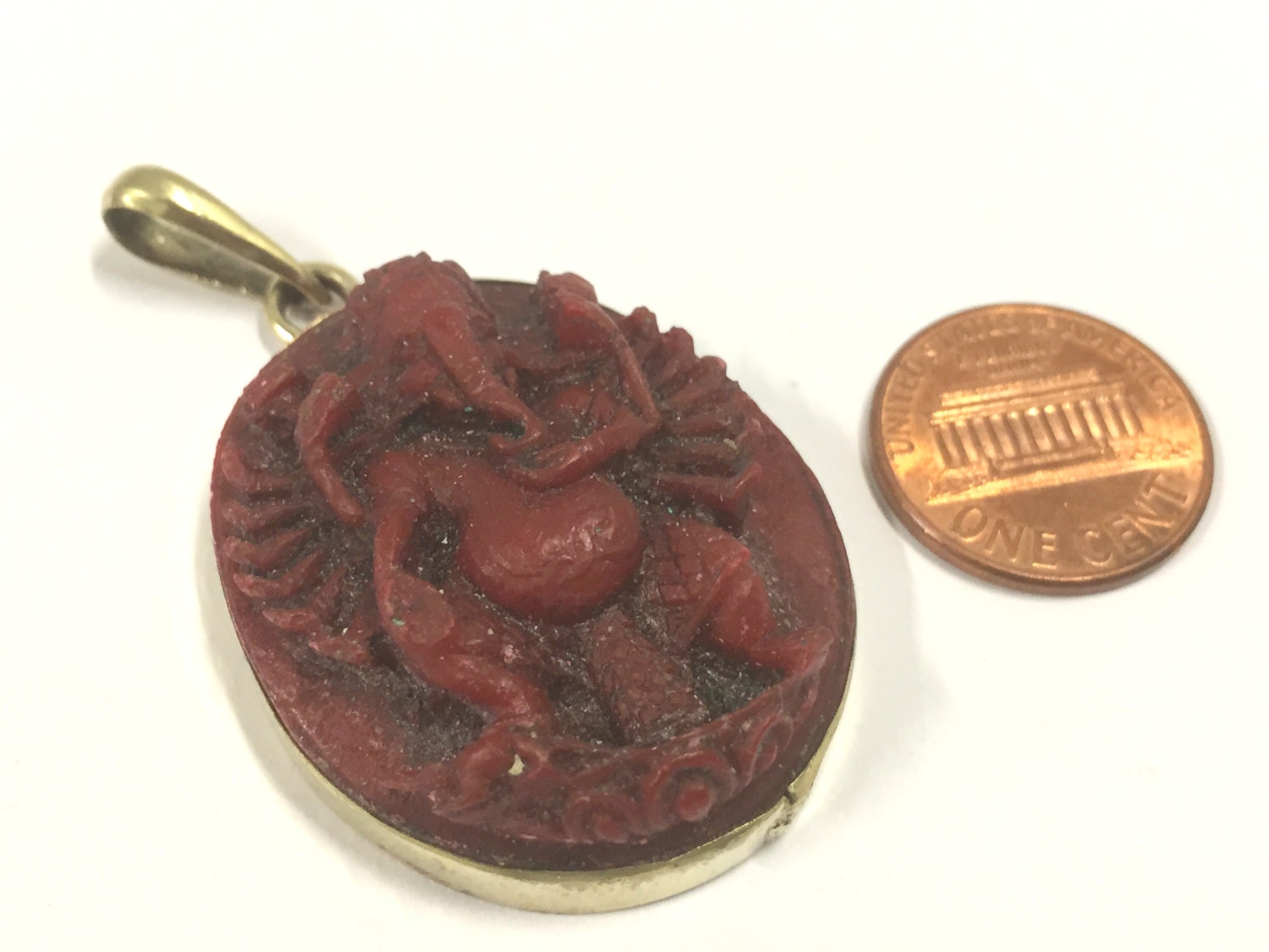 1 pendant - Ethnic Oval shape red Ganesha pendant from Nepal - PS006A