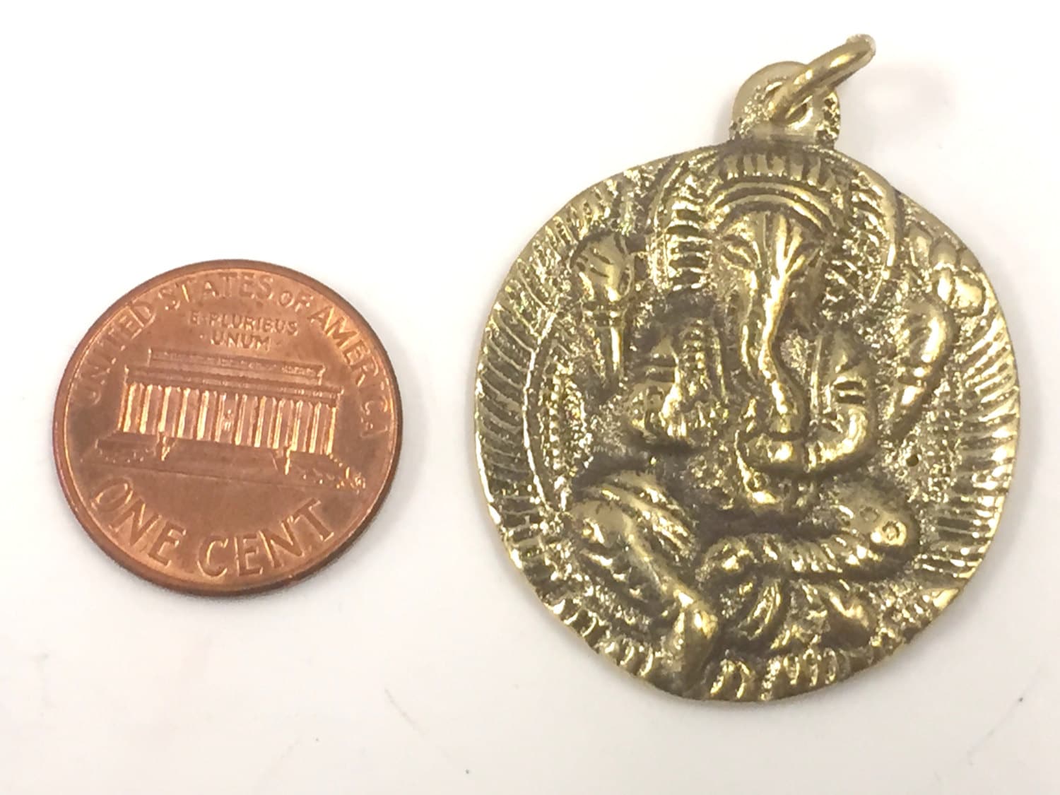 1 Pendant - Shree Ganesha brass pendant with reverse side inscribed prayer shree ganeshay namah - CP095 - Copyright Nepalbeadshop