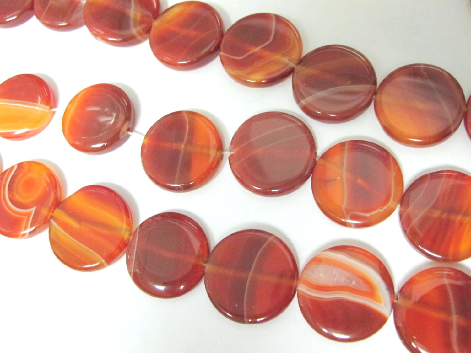 8 pcs - Red banded agate gemstone coin disc beads - GM375