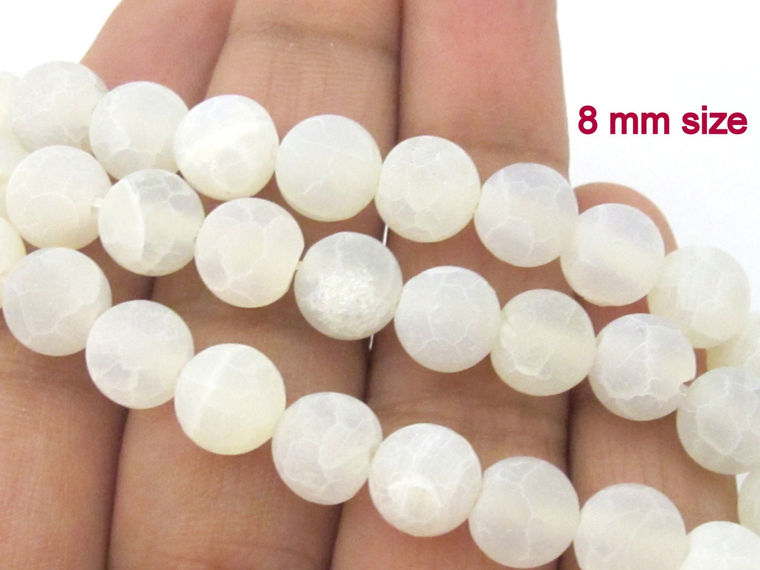 20 beads for mala jewelry making - White frosted agate gemstone beads 8 mm - GM380