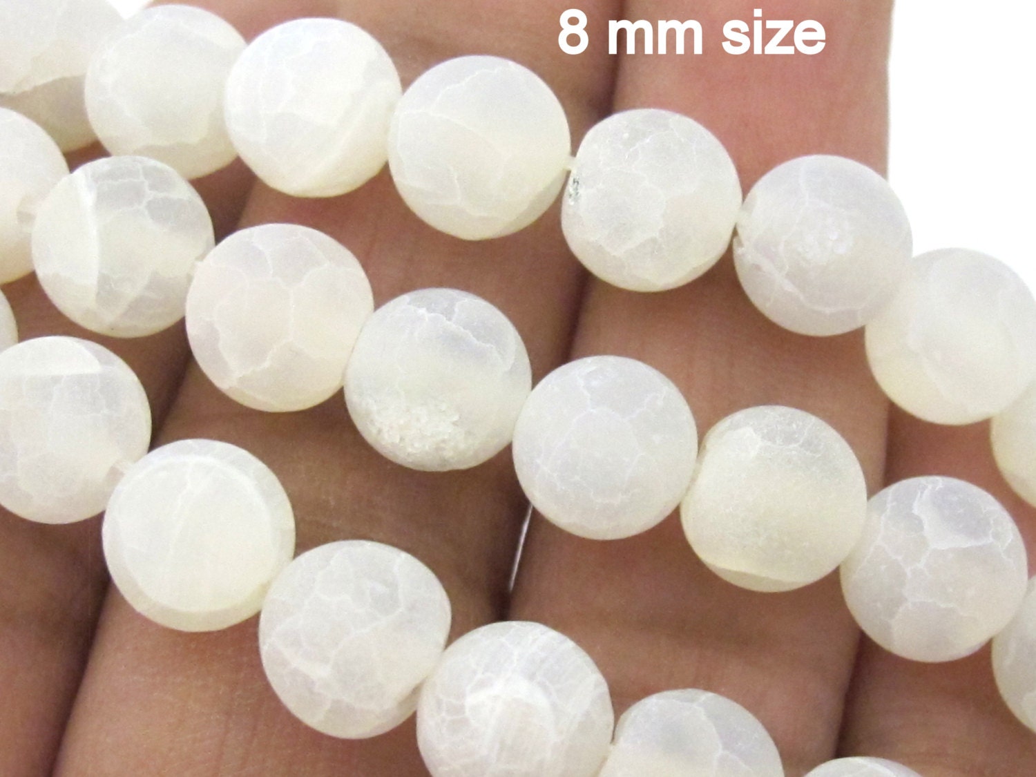 20 beads for mala jewelry making - White frosted agate gemstone beads 8 mm - GM380