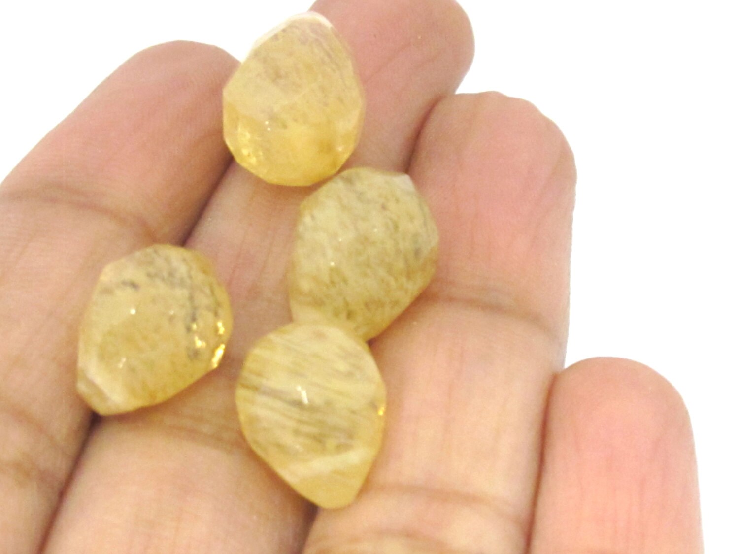 4 Beads - Faceted yellow color quartz stone drop beads - GM382C