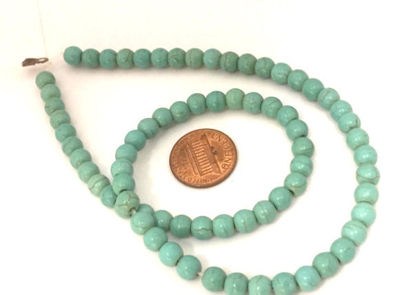 70 Beads - 1 Full strand - 15 inches Small round shape howlite turquoise beads 6 mm size - GM385