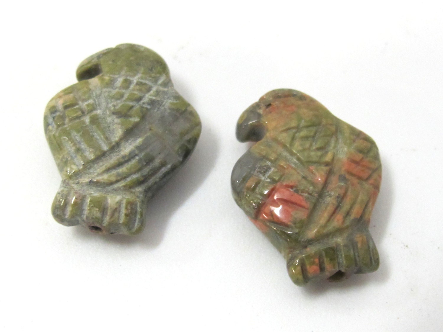 1 Bead - Carved unakite gemstone eagle phoenix bird beads - GM007A