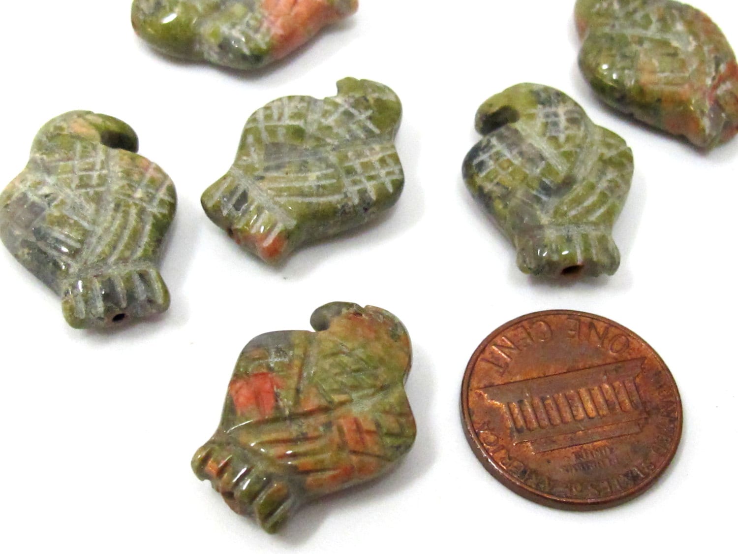 1 Bead - Carved unakite gemstone eagle phoenix bird beads - GM007A