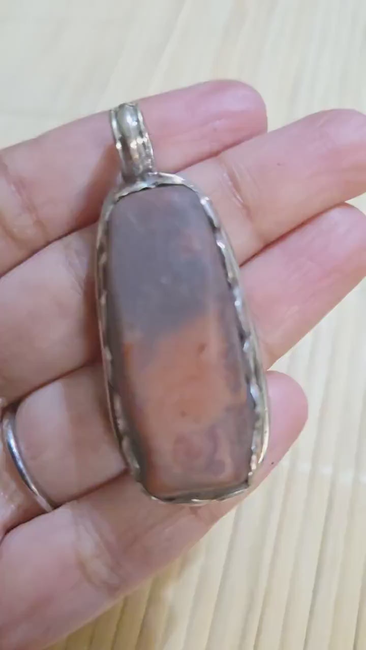 Himalayan rustic brown carnelian gemstone Pendant with antiqued Tibetan finish foral repousse Nepal artisan jewelry pendant PM004M