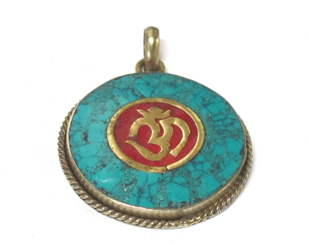 Tibetan OM Pendant with Inlay