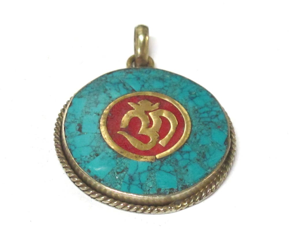 Tibetan OM Pendant with Inlay