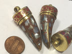 1 Pendant - Tibetan horn shape Brass pendant with MOP shell inlay - PM405G