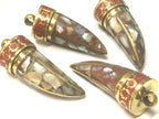1 Pendant - Tibetan horn shape Brass pendant with MOP shell inlay - PM405G