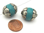 1 Bead- Beautiful thick floral capped turquoise gemstone beads from Nepal - BD918