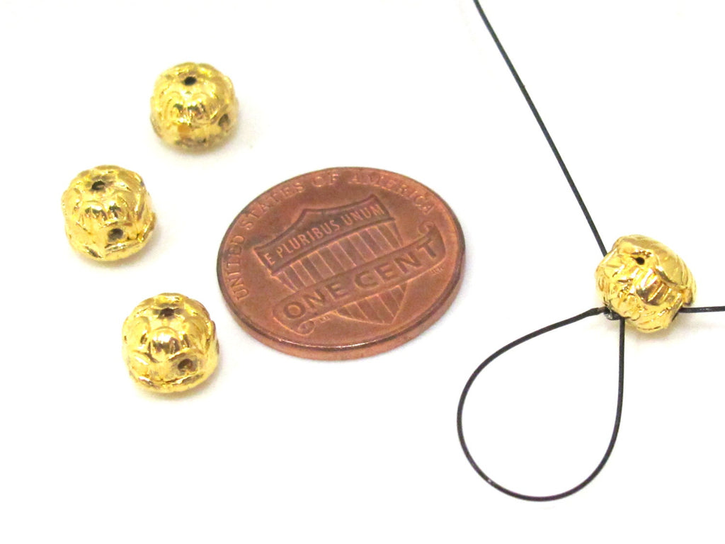 3 Guru beads - Small size 3 hole Guru Bead gold tone plated lotus flower pod 6 mm x 7 mm - GB045