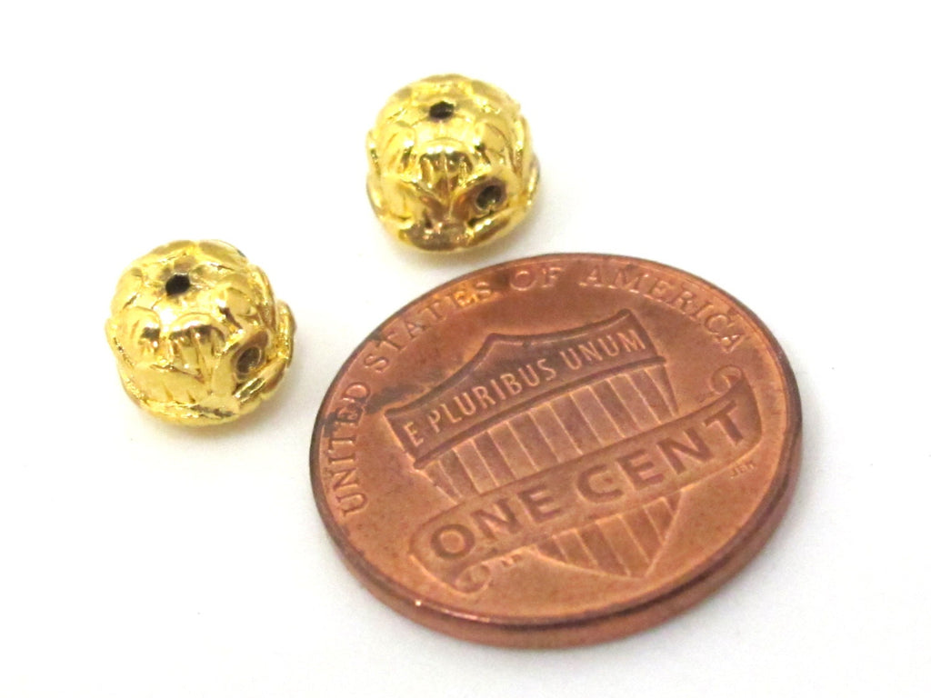 3 Guru beads - Small size 3 hole Guru Bead gold tone plated lotus flower pod 6 mm x 7 mm - GB045