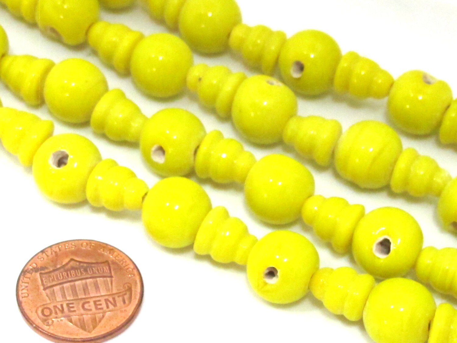 3 Guru Bead sets - 3 hole yellow color Glass Guru beads 10 - 11 mm with column Beads - GB047