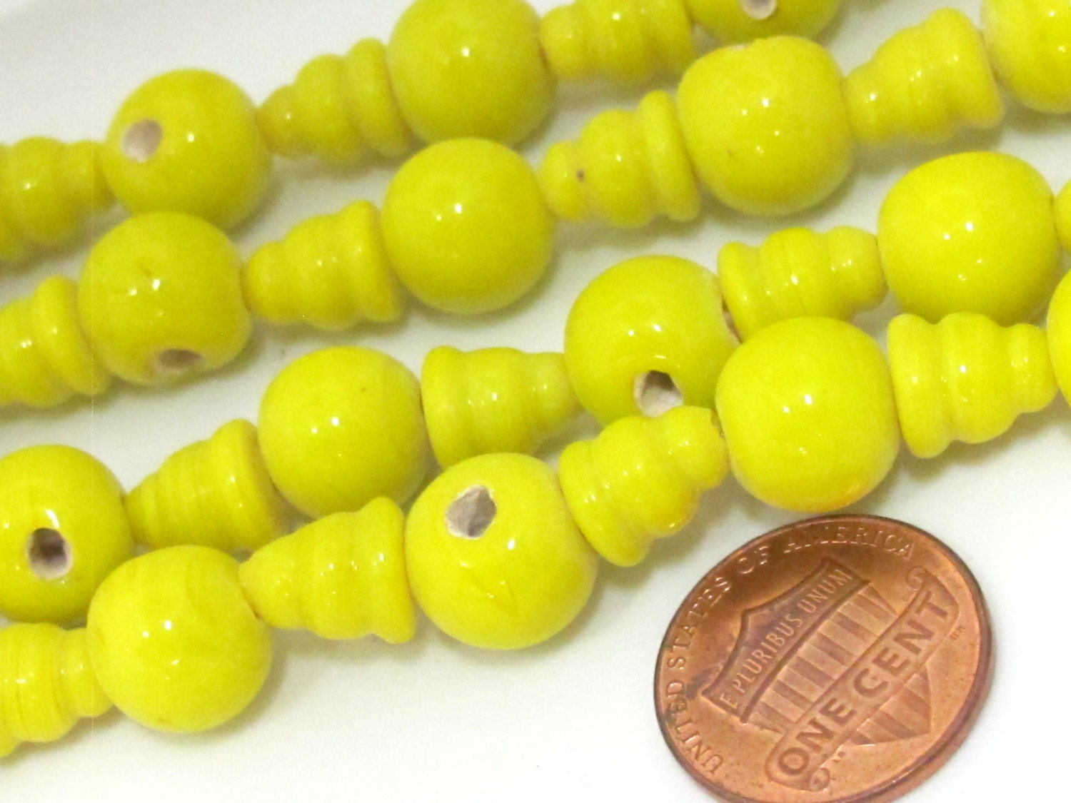 3 Guru Bead sets - 3 hole yellow color Glass Guru beads 10 - 11 mm with column Beads - GB047