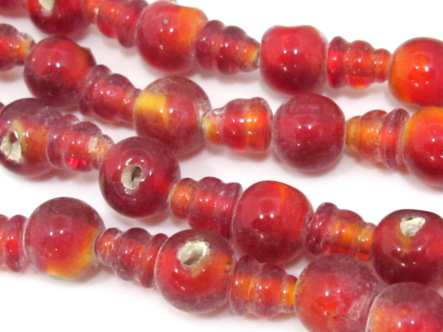 3 sets - Guru Bead sets - 10 mm size reddish color 3 hole glass Guru beads with column Beads - GB048