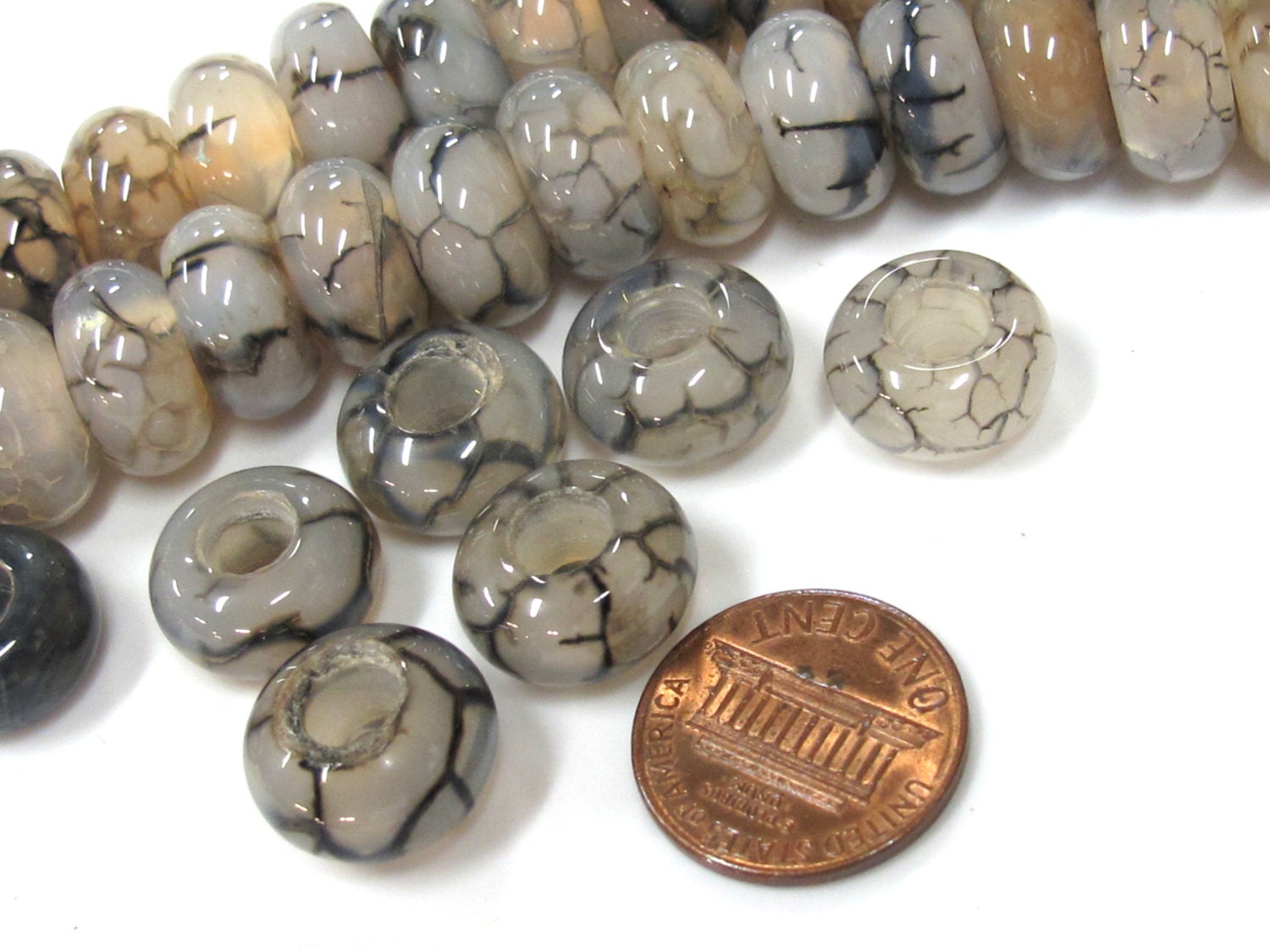 4 Beads- 14 mm size Dragon veins agate gemstone donut beads large hole size - GM404