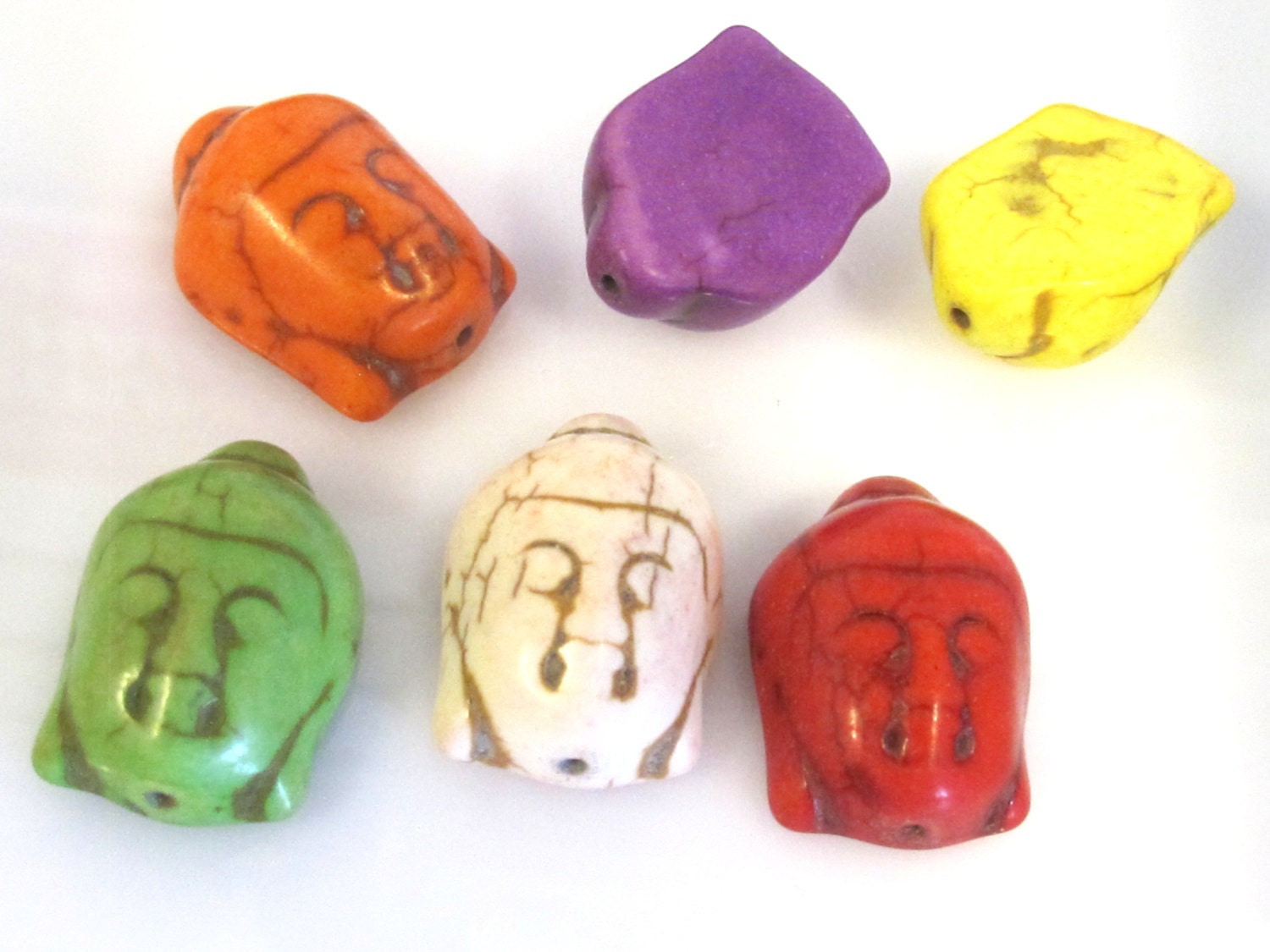 6 BEADS - Assorted color turquoise howlite carved Buddha beads - BD920