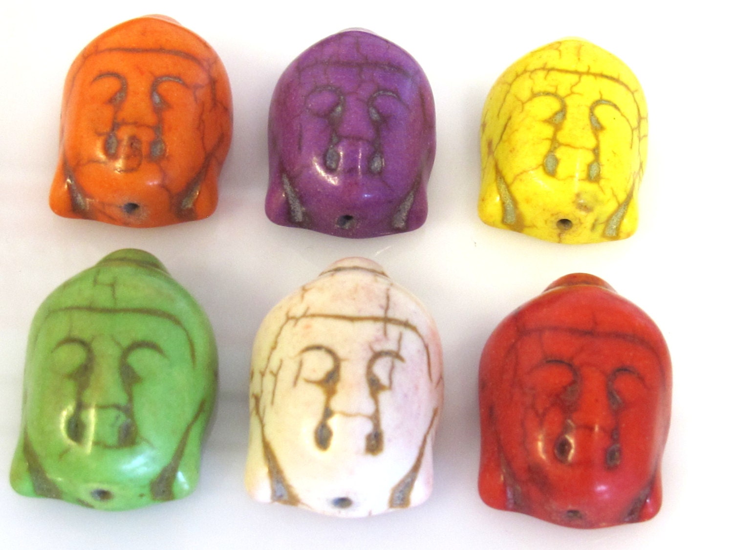 6 BEADS - Assorted color turquoise howlite carved Buddha beads - BD920