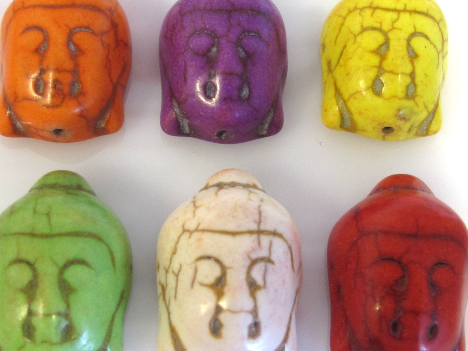 6 BEADS - Assorted color turquoise howlite carved Buddha beads - BD920