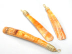 1 pendant - Long Sliced Cut shell orange color tribal pendant - SP055