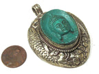 Tibetan silver Green Buddha pendant with double fish symbol - PM272AA