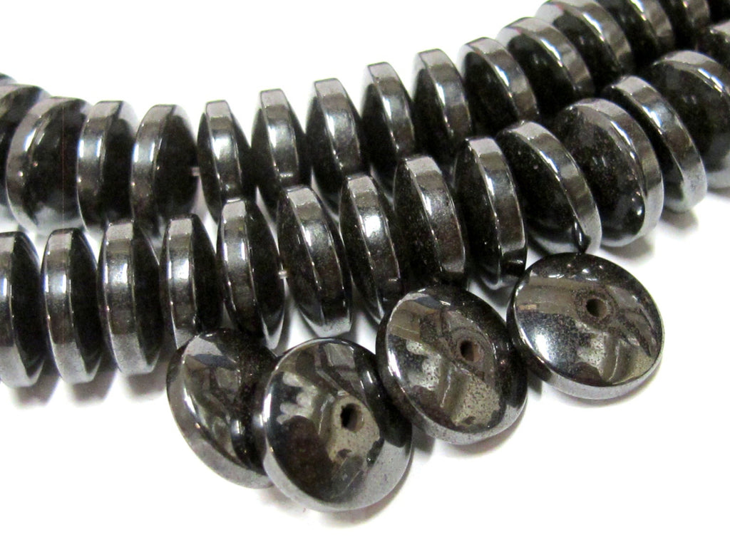 10 BEADS - 10 mm size Magnetic Hematite disc gemstone Beads - GM405