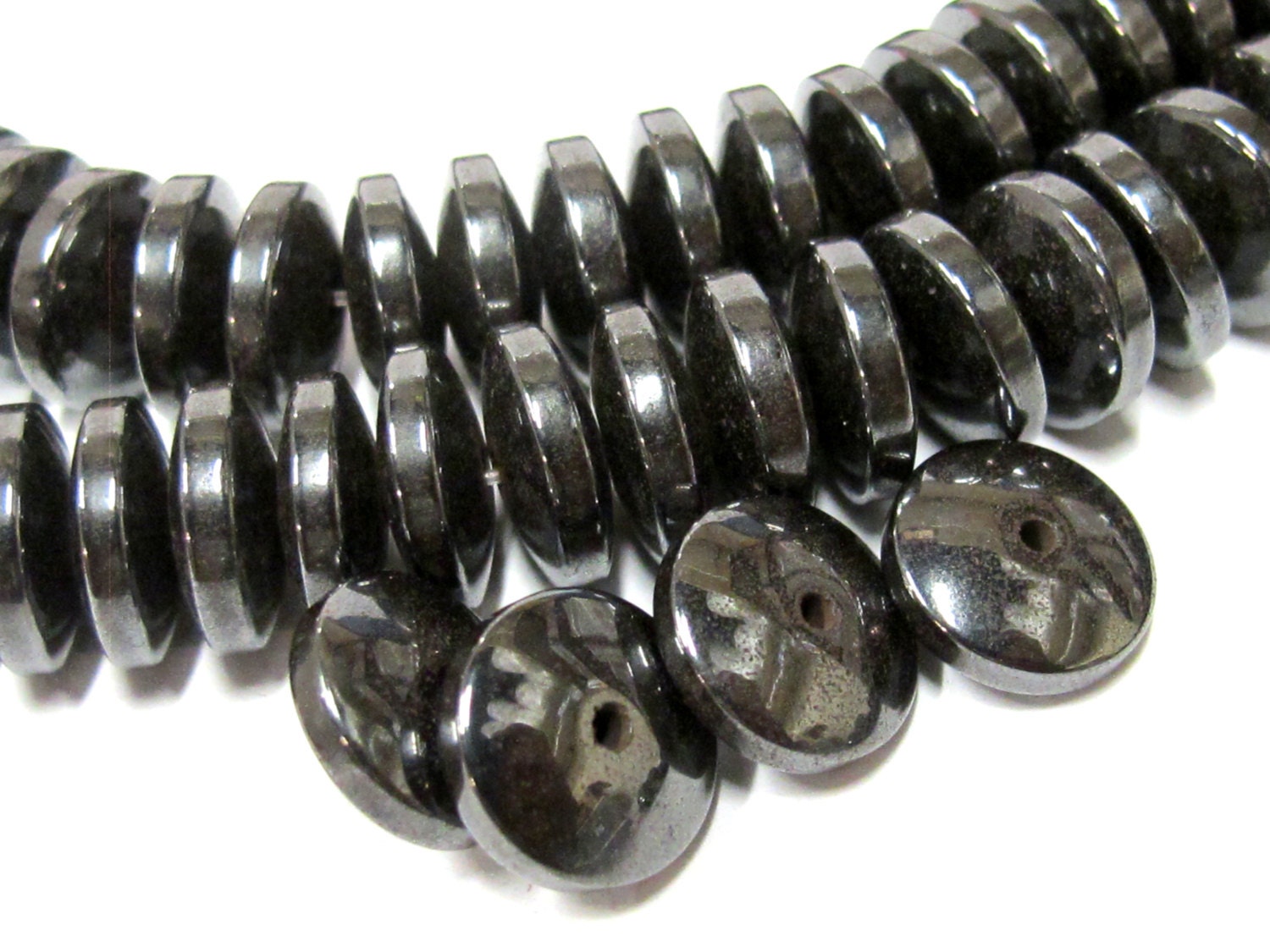 10 BEADS - 10 mm size Magnetic Hematite disc gemstone Beads - GM405