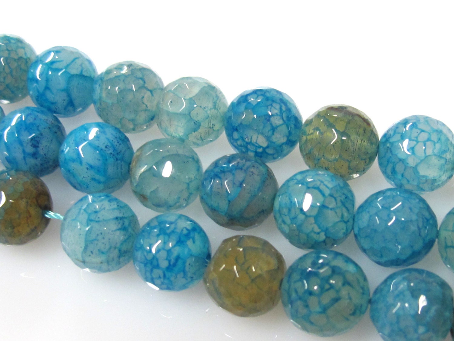 10 BEADS - Cool blue dragon veins faceted Agate gemstone beads 10 mm - GM350