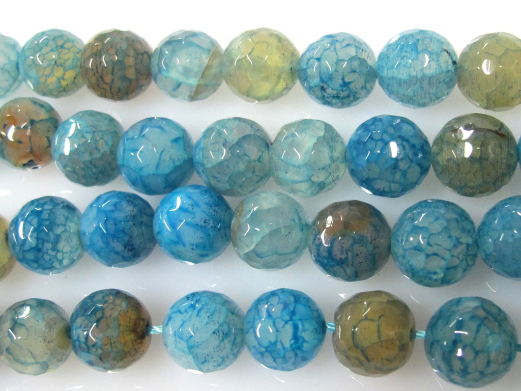 10 BEADS - Cool blue dragon veins faceted Agate gemstone beads 10 mm - GM350